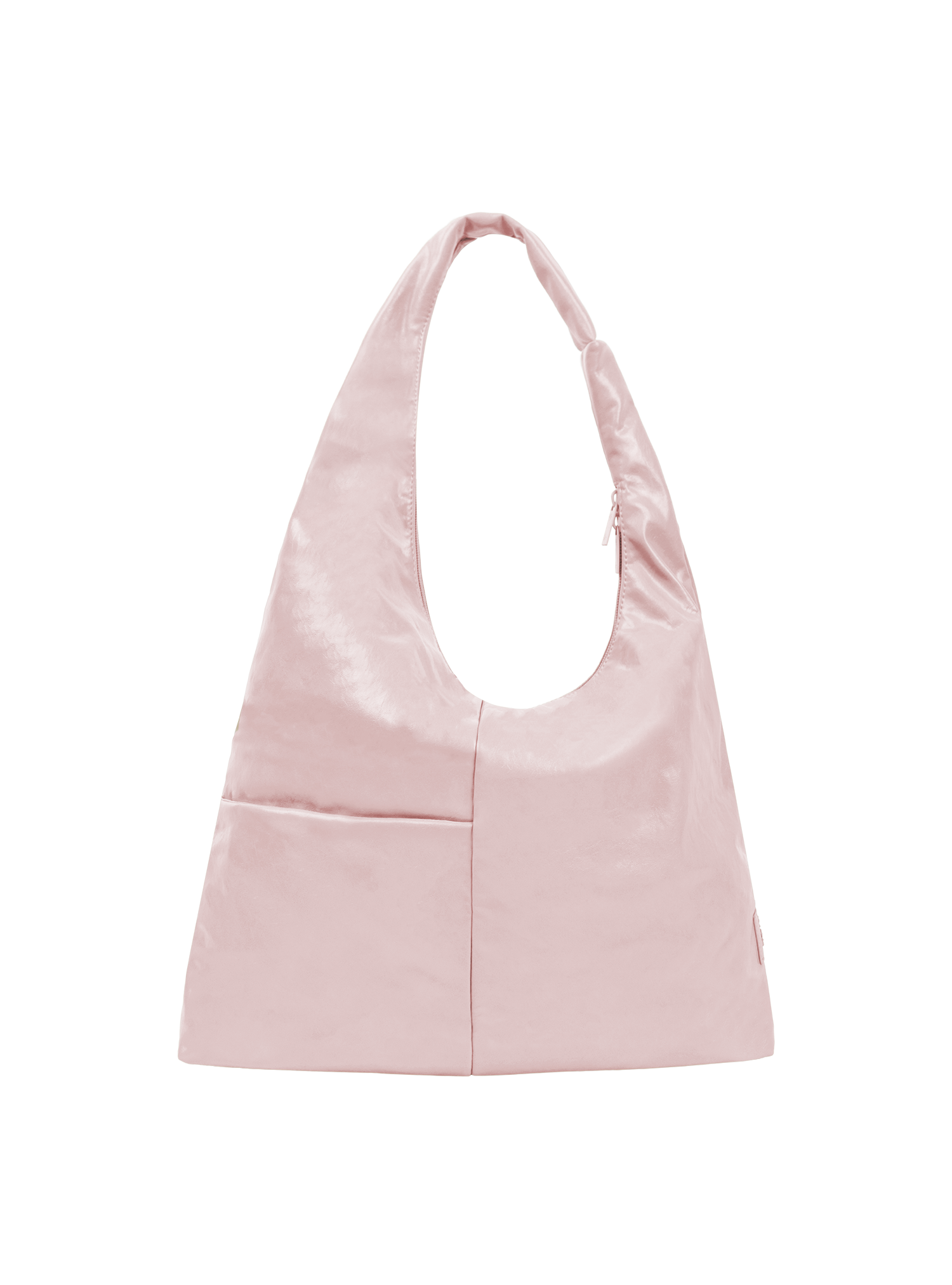 The Arc slouchy hobo-style bag in pale pink vegan leather with exterior pockets