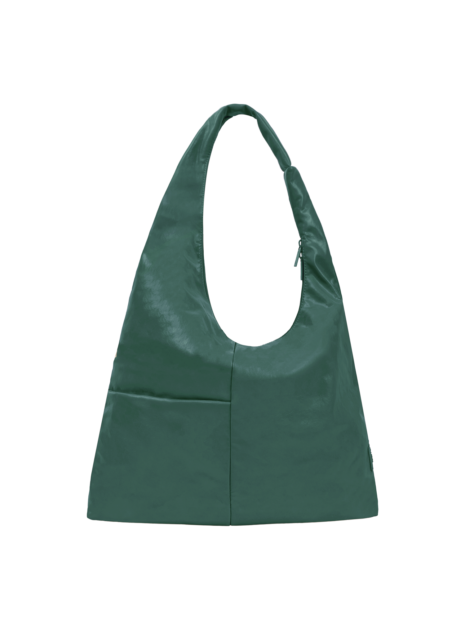The Arc slouchy hobo-style bag in forest green vegan leather with exterior pockets