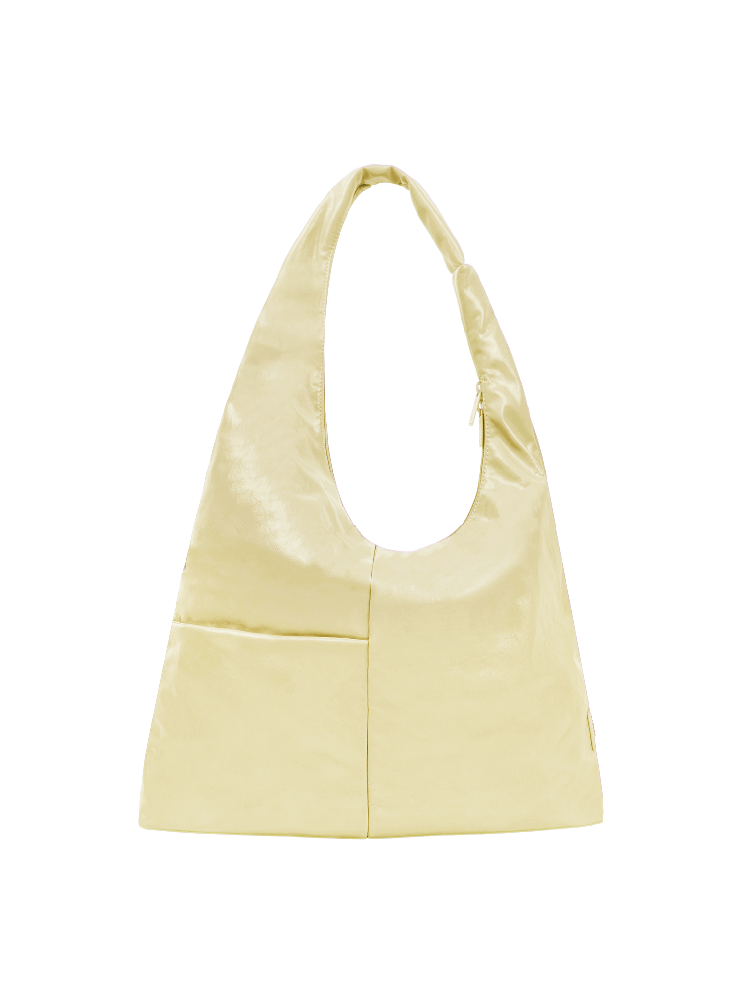 The Arc slouchy hobo-style bag in pale yellow vegan leather with exterior pockets