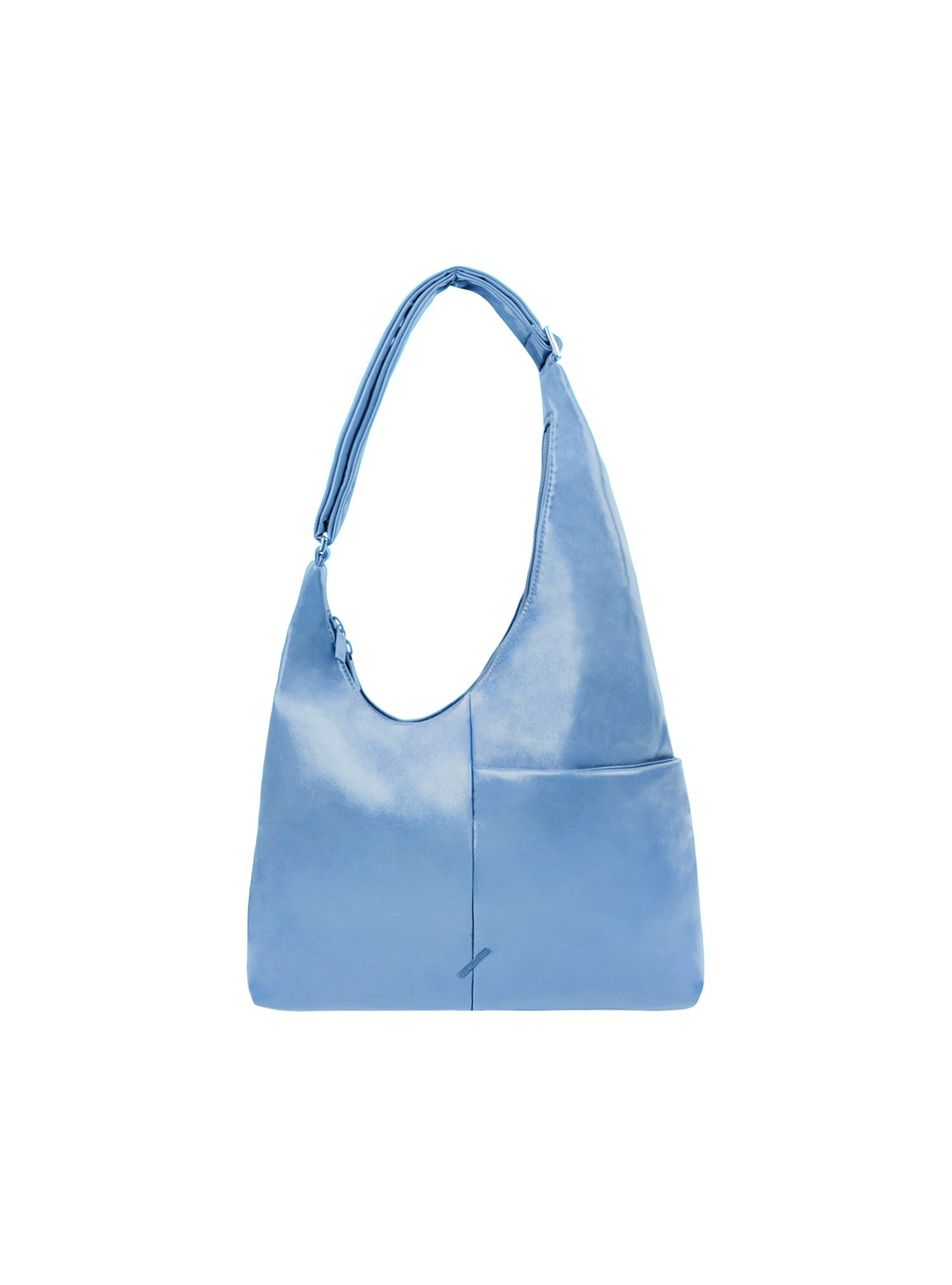 The Midi Arc slouchy hobo-style bag in island blue vegan leather with adjustable shoulder strap