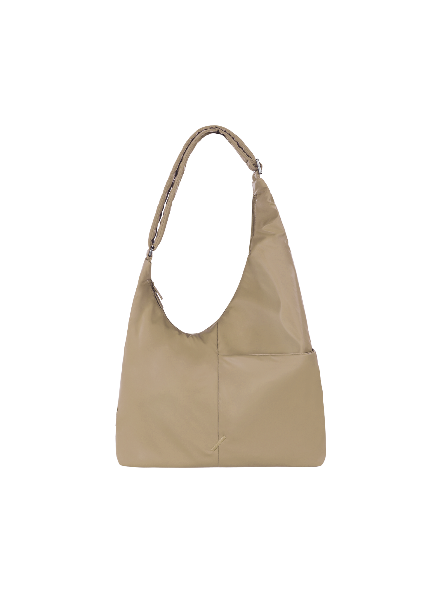 The Midi Arc slouchy hobo-style bag in camel beige polyester with adjustable shoulder strap