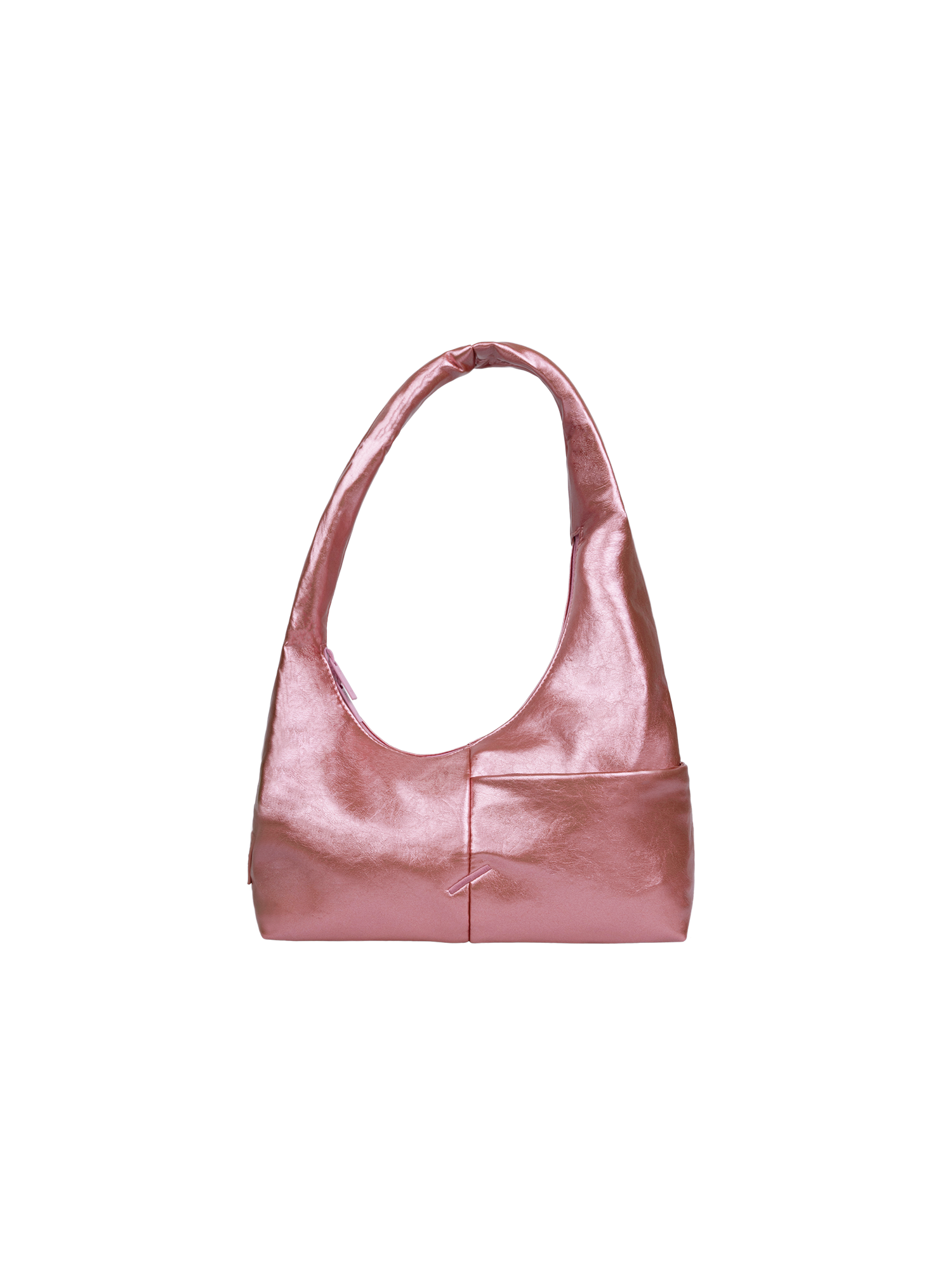 The Mini Arc slouchy hobo-style shoulder bag in metallic pink vegan leather with exterior pockets