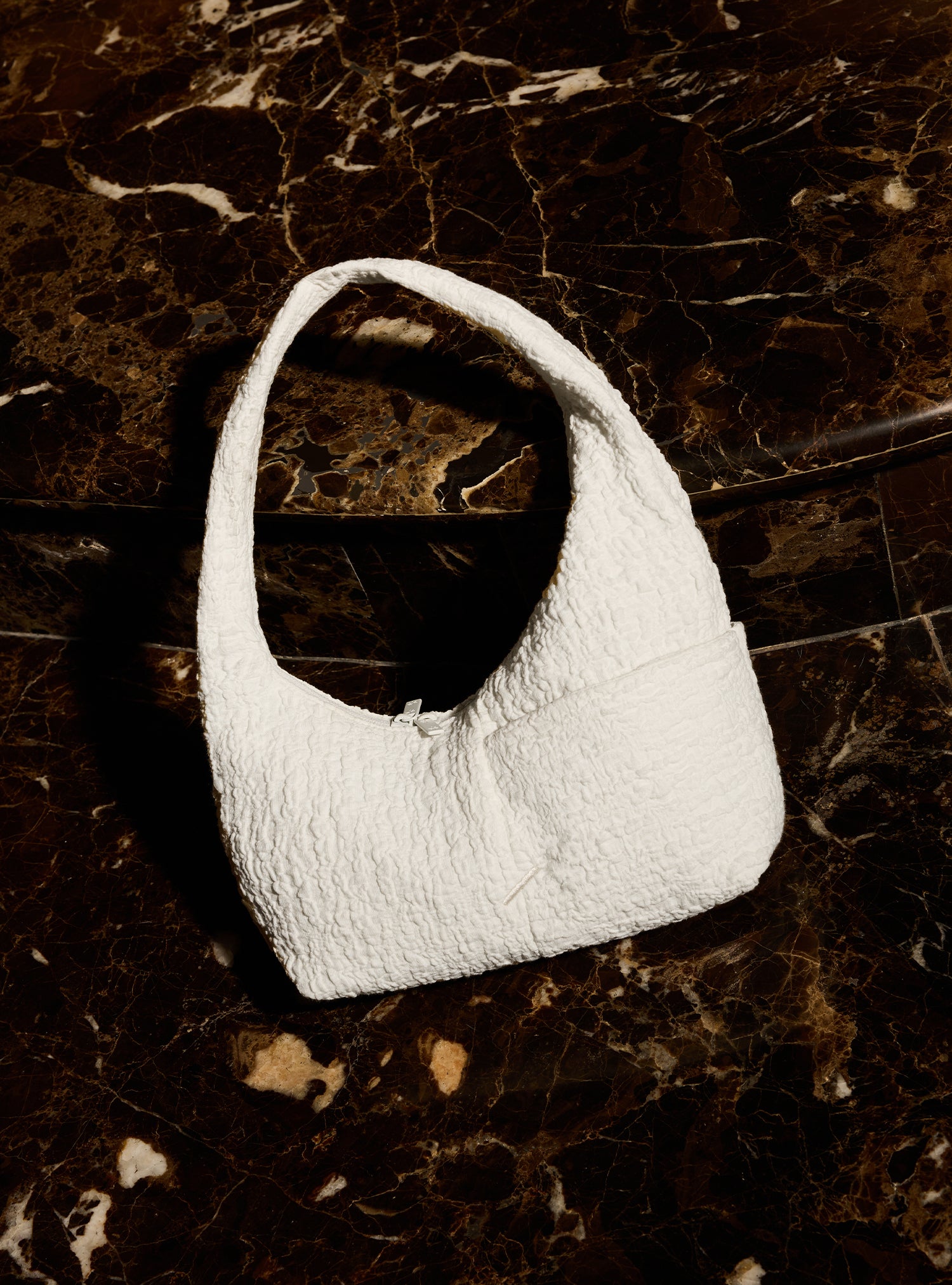 The Mini Arc slouchy hobo shoulder bag in cream polyester-cotton scrunched fabric