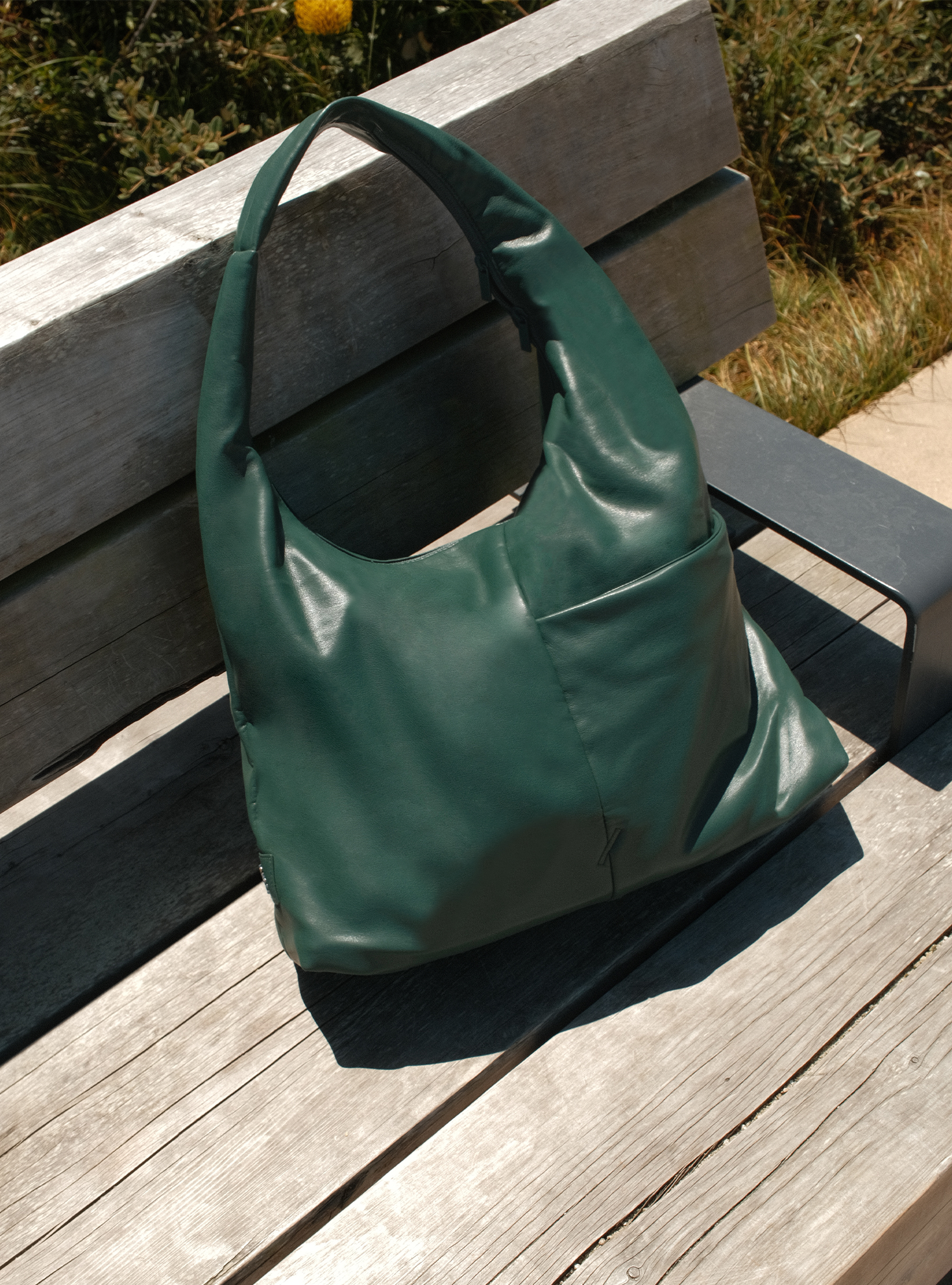 The Arc slouchy hobo-style bag in forest green vegan leather for work and office