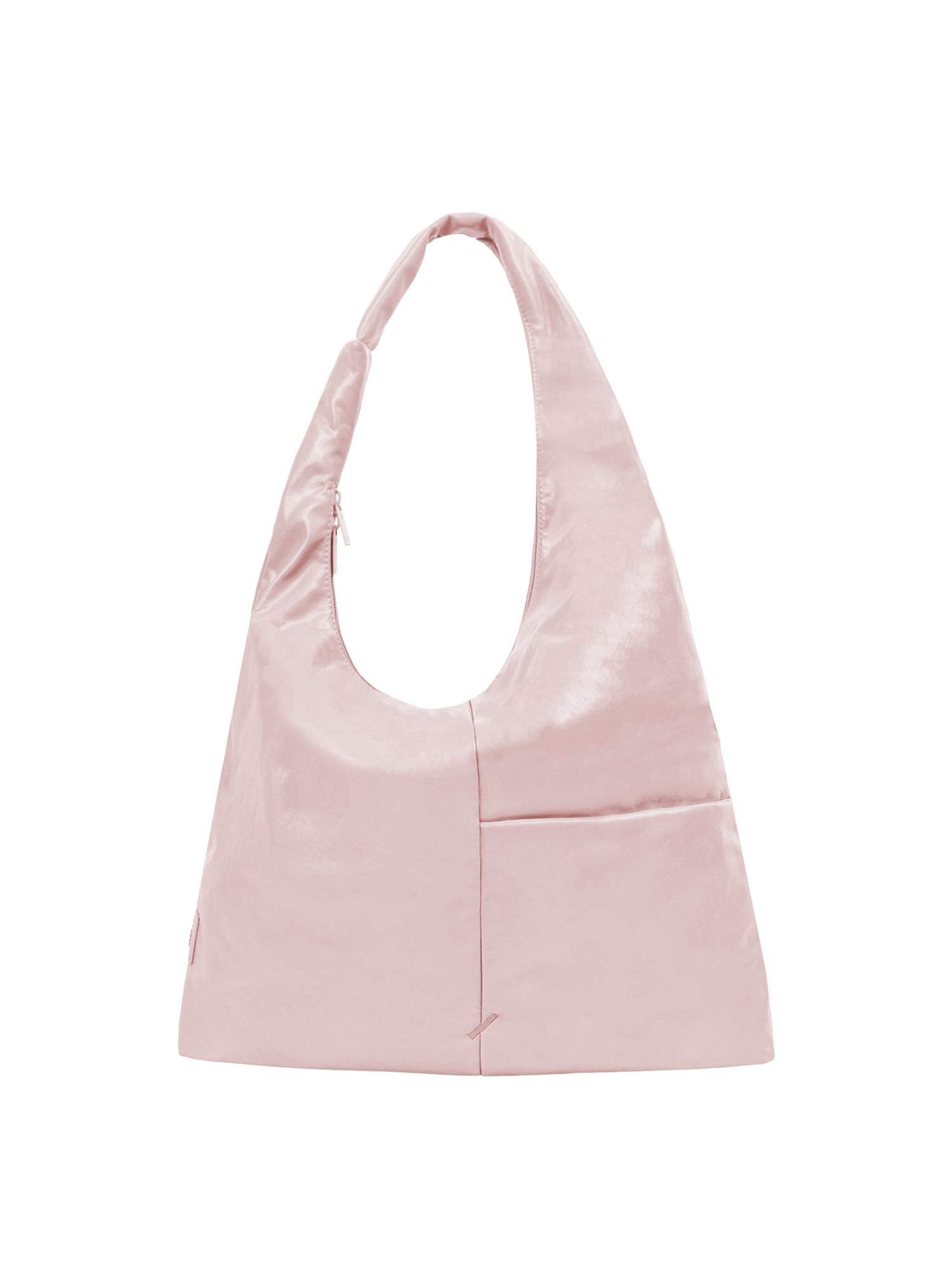 The Arc slouchy hobo-style bag in pale pink vegan leather with adjustable shoulder strap