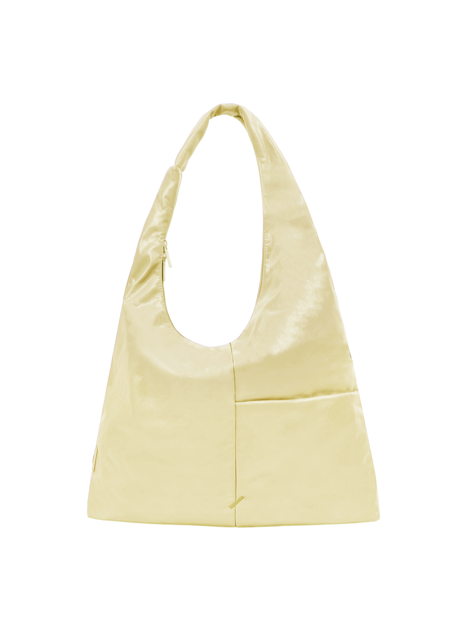 The Arc slouchy hobo-style bag in pale yellow vegan leather with adjustable shoulder strap