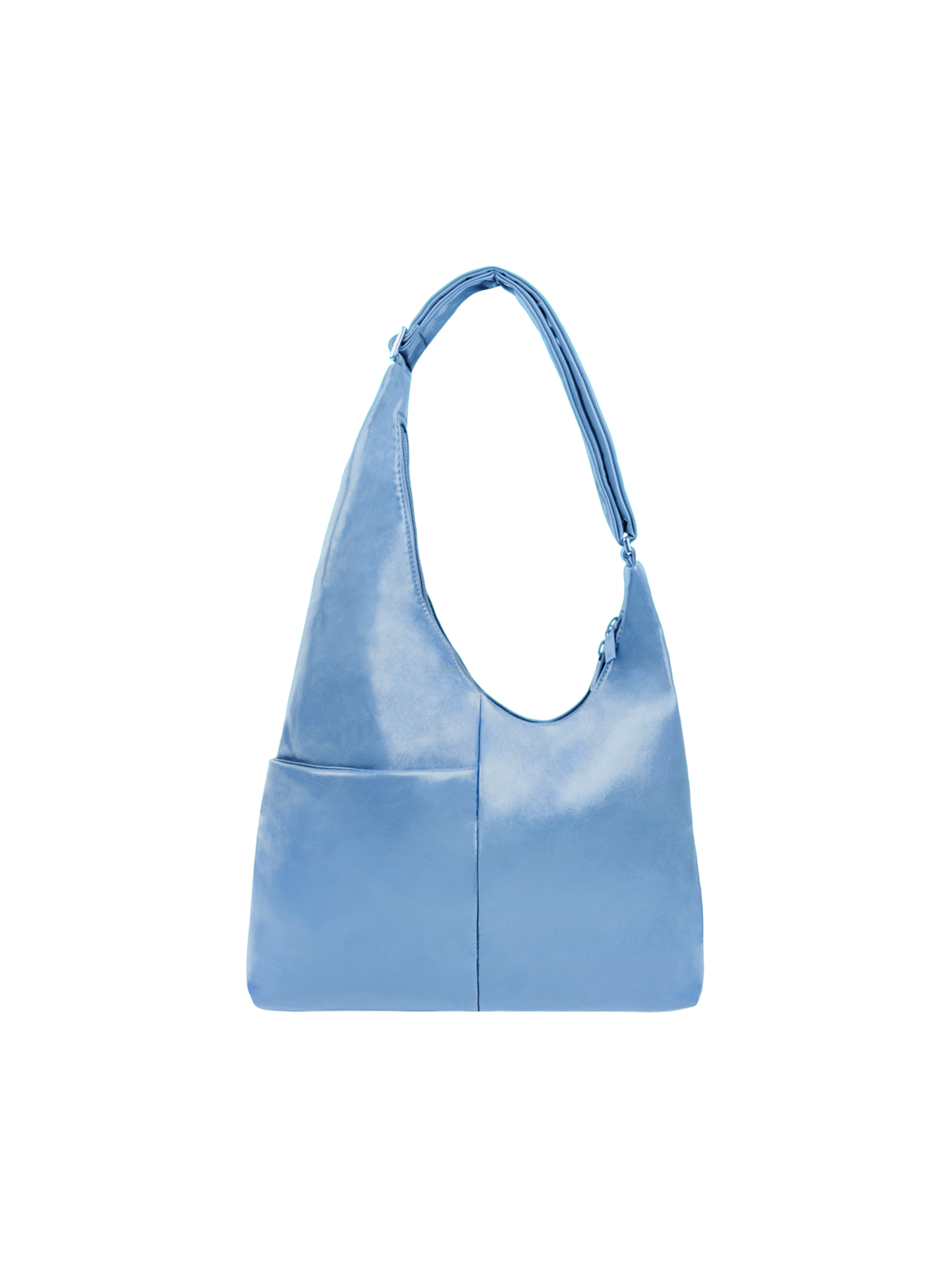 The Midi Arc slouchy hobo-style bag in island blue vegan leather with exterior pockets