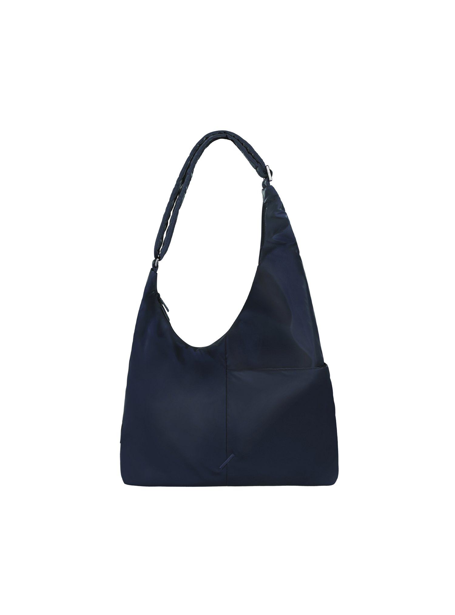 The Midi Arc slouchy hobo-style bag in dark navy polyester with adjustable shoulder strap