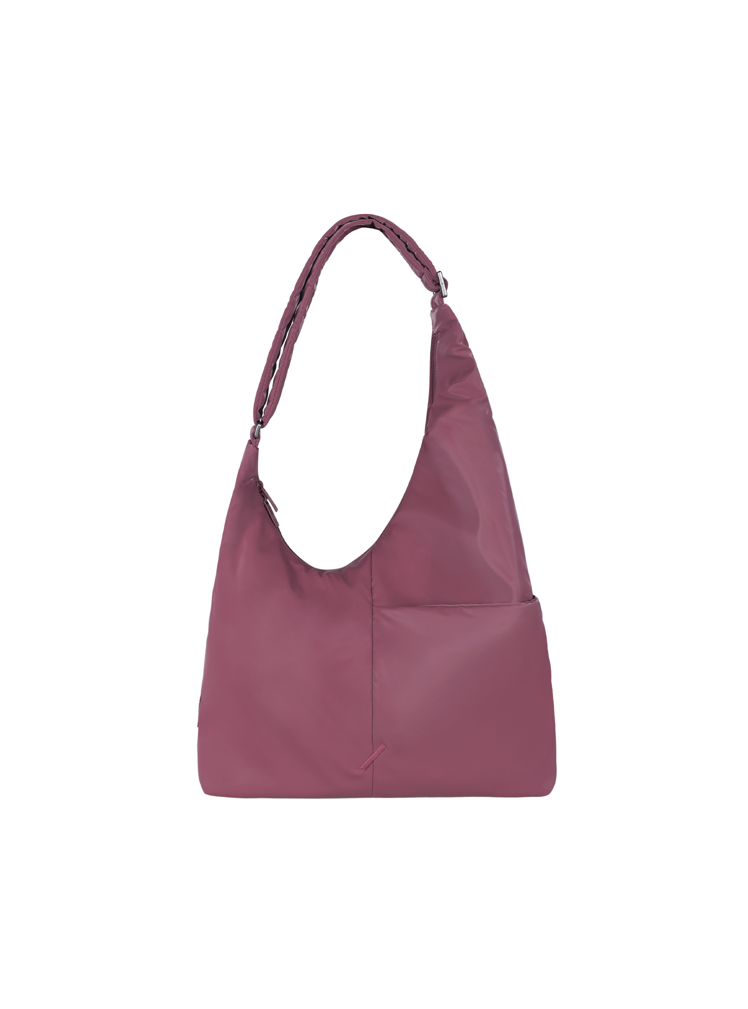 The Midi Arc slouchy hobo-style bag in rouge pink polyester with adjustable shoulder strap