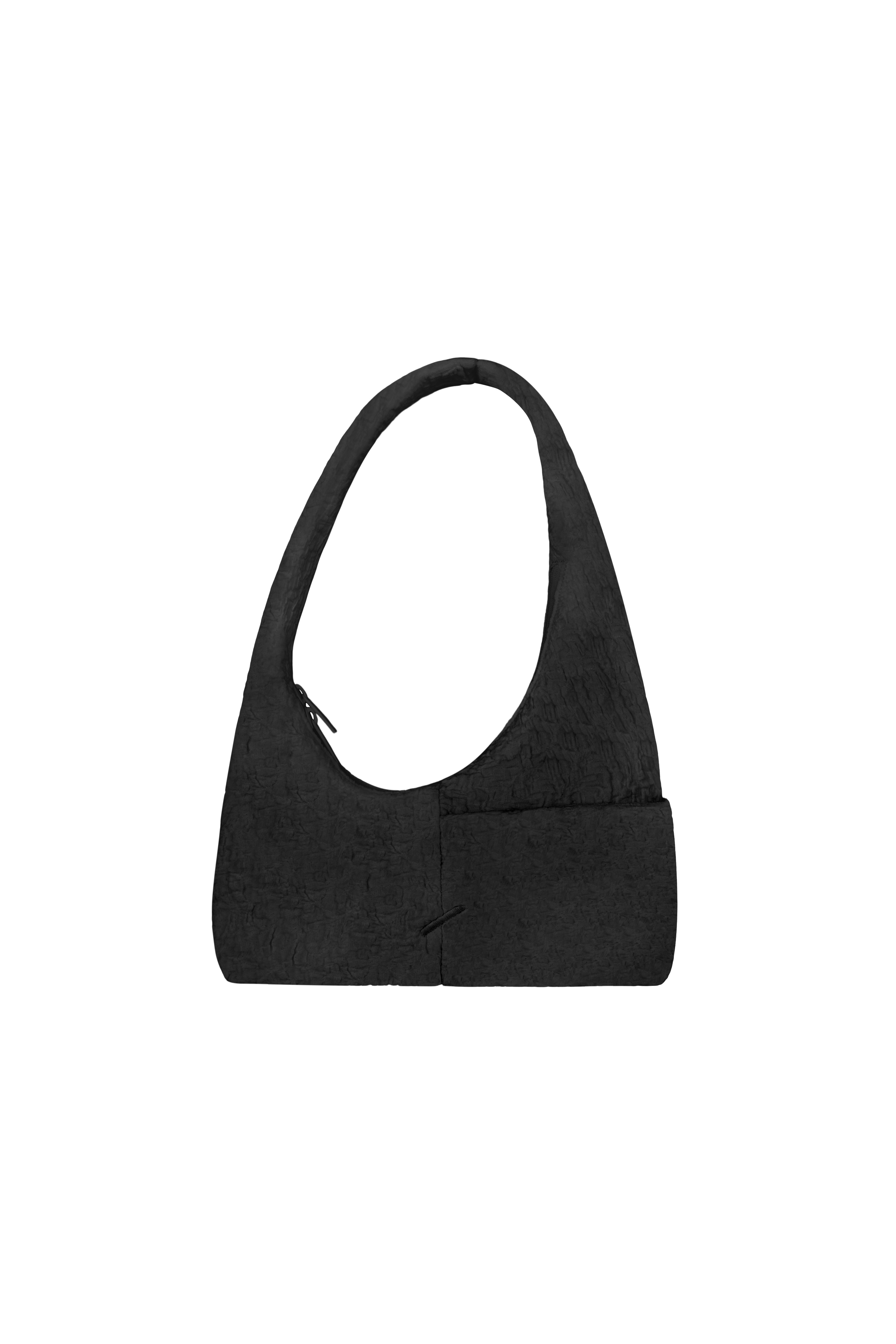 The Mini Arc slouchy hobo-style shoulder bag in black polyester-cotton blend with exterior pockets