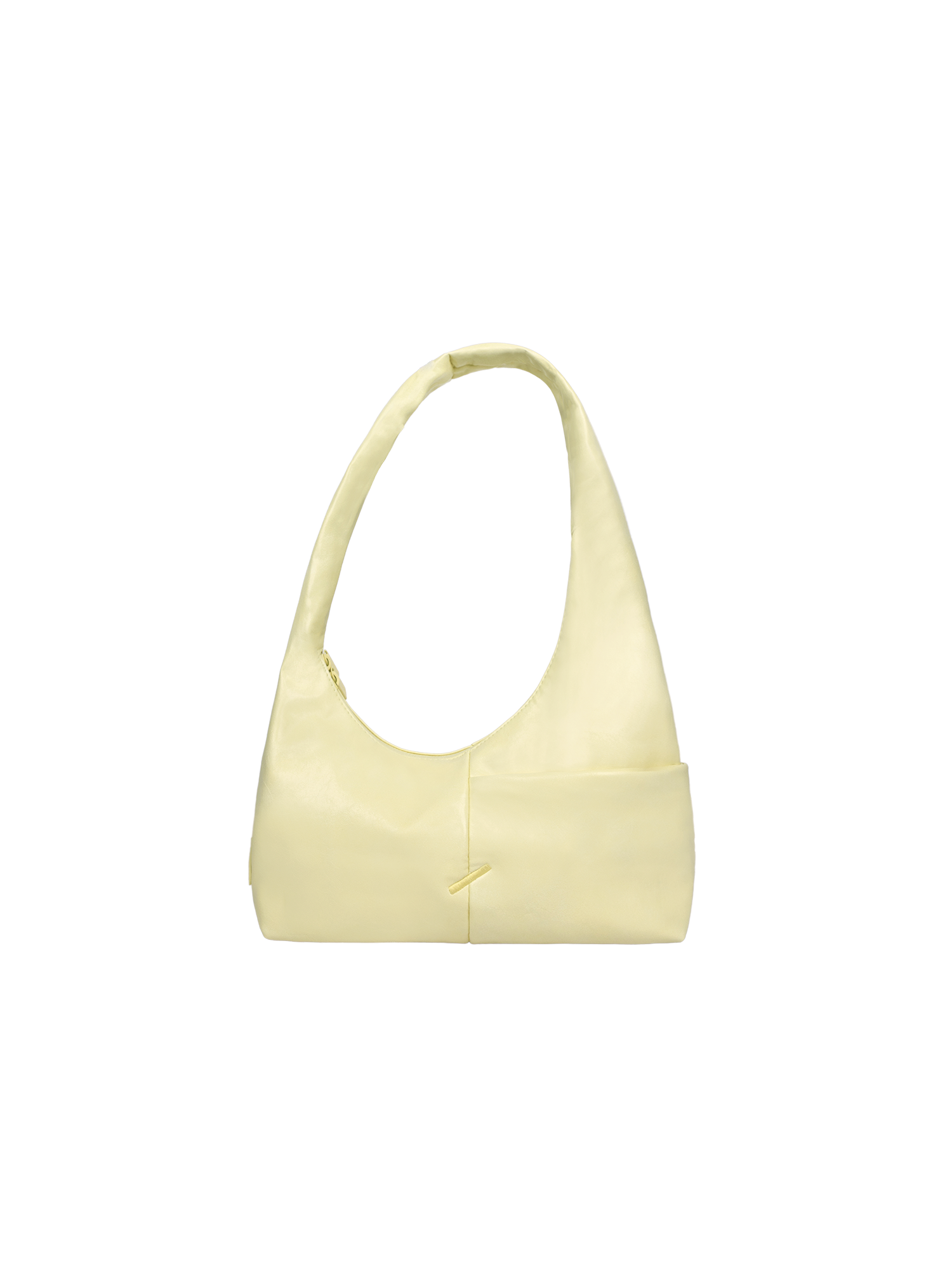 The Mini Arc slouchy hobo-style shoulder bag in creamy yellow vegan leather with exterior pockets